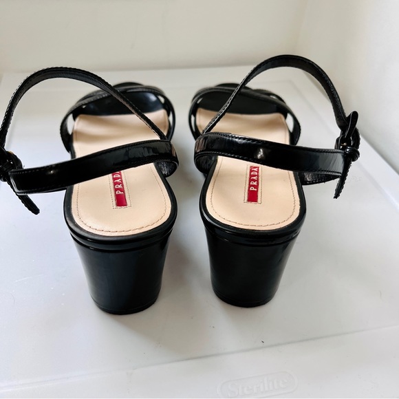 PRADA Linea Rossa Black Patent Platform Strap Slingback Sandals - Picture 10 of 16